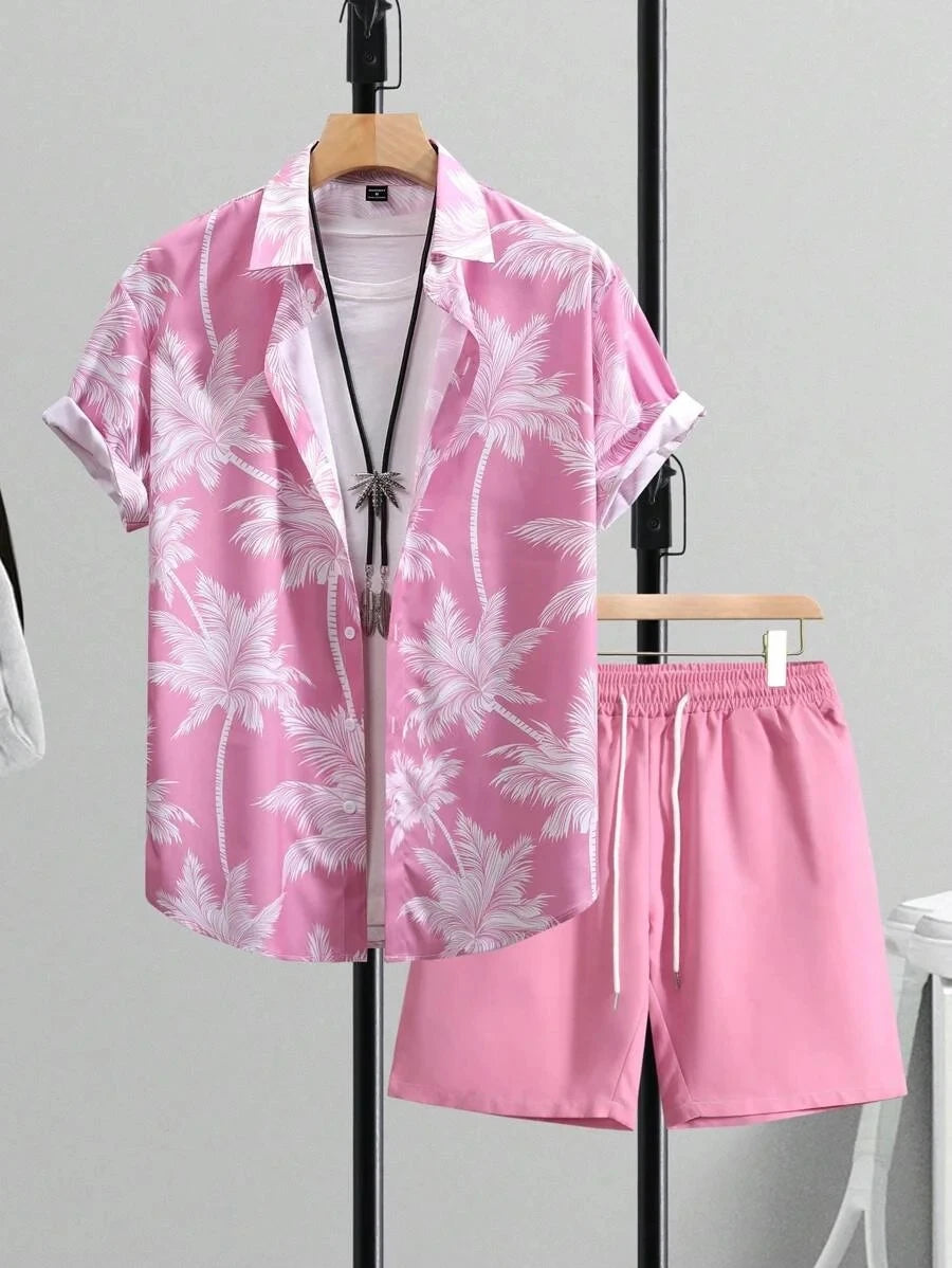 Men Sets Print Patchwork Lapel Short Sleeve Casual Shirt Beach Shorts Summer Streetwear Vacation Hawaiian Suits Men S-5XL