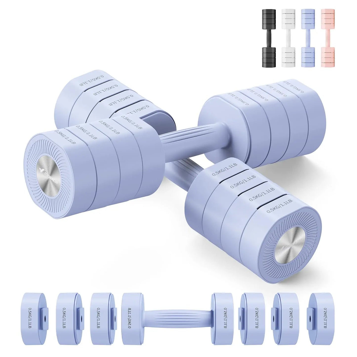 Adjustable Dumbbell Set of 2, 4 in 1 Hand Weights for Women at Home, Free Weights Dumbbells