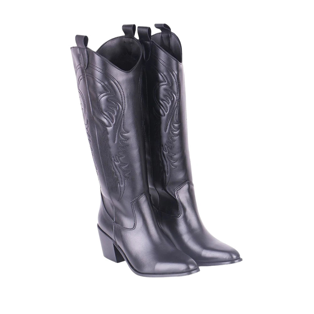 Chunky Heels Trendy Cowboy Mid Calf Boots Casual Shoes Cowgirls Western Boots Embroidery