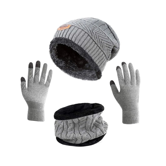 Winter Hat Scarf Gloves Slouchy Beanie Knit Skull Cap Touch Screen Mittens Circle Scarves for Women