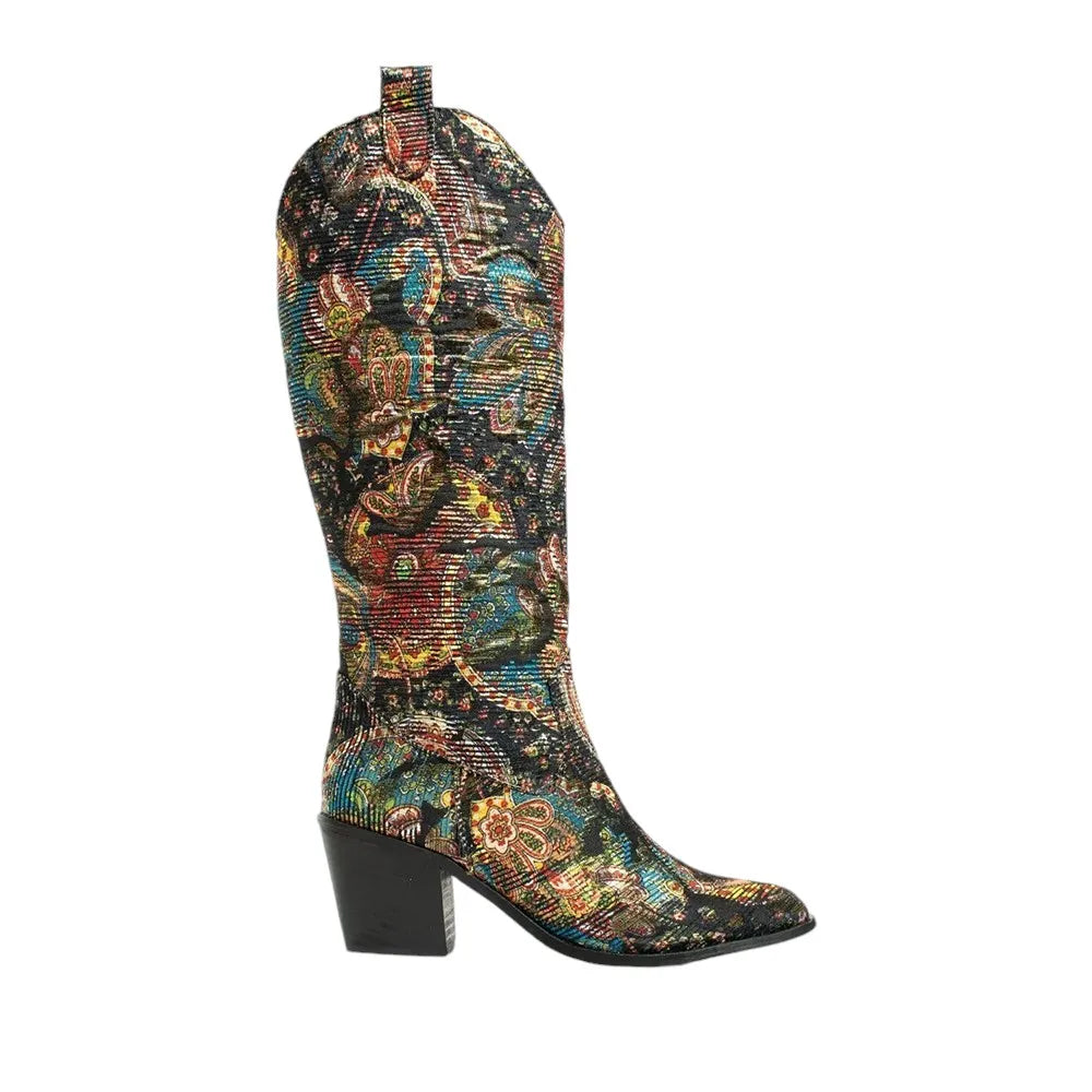 Colorful Cowboy Boots  Knee High Low Heel Boots