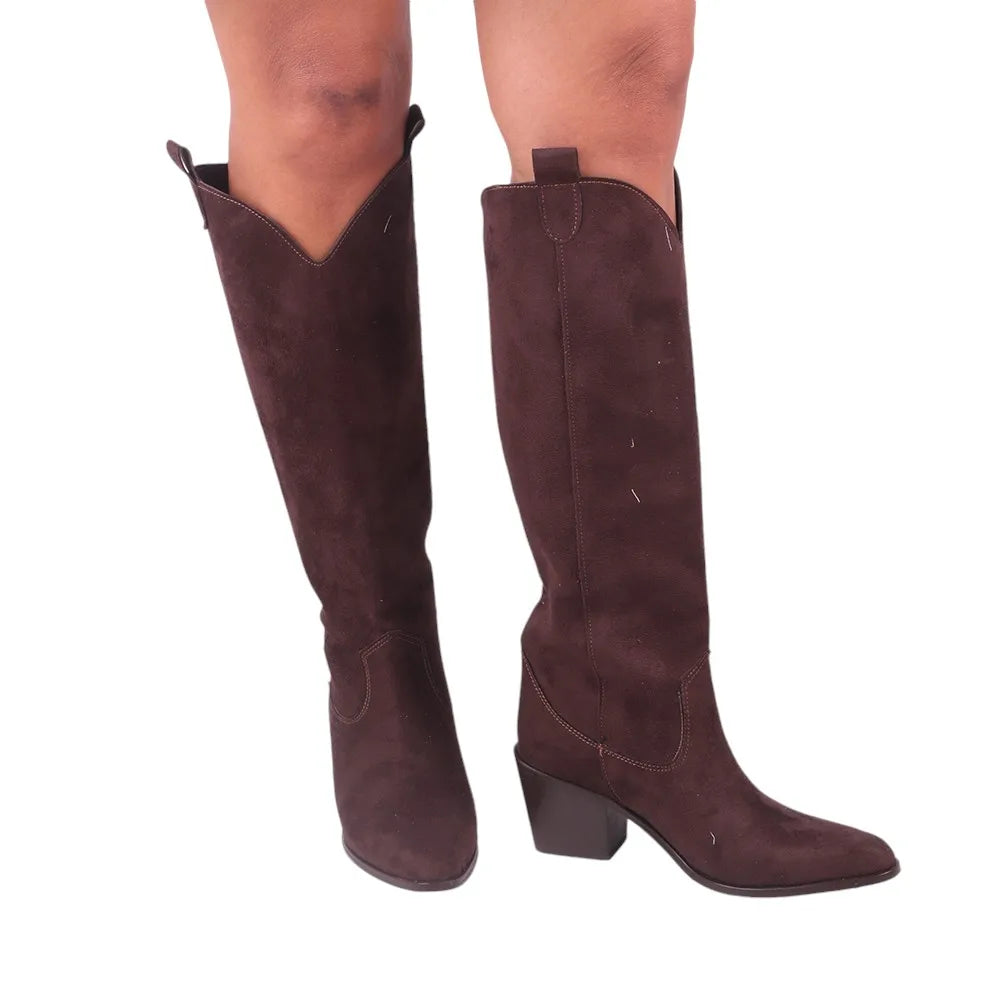 Brown Cowboy Boots Knee High  Fashion Long Tall Boot