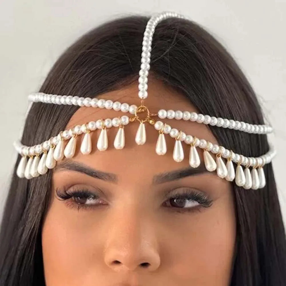 Pearl Tassel Headdress Jewelry Pearl Handmade