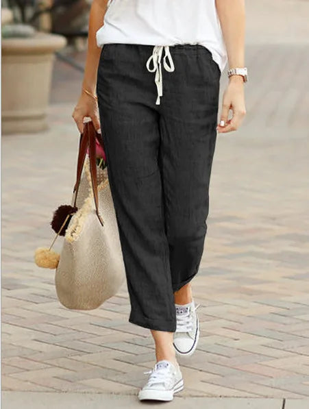 Cotton Women's Pants Drawstring Elastic Waist Casual Pants Female Loose Fashion Elegant Ladies