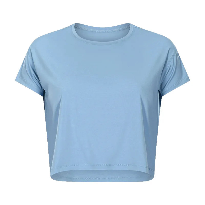 Loose Blouses Women Seamless Sport t-Shirts  Yoga Crop Top Short Sleeve Running Shirts Solid Quick Dry Fitness Gym Crop Tops