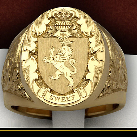 Domineering Crown Lion seal Vintage Gold Color Rings for Men Fashion Accessoires Chunky Rings