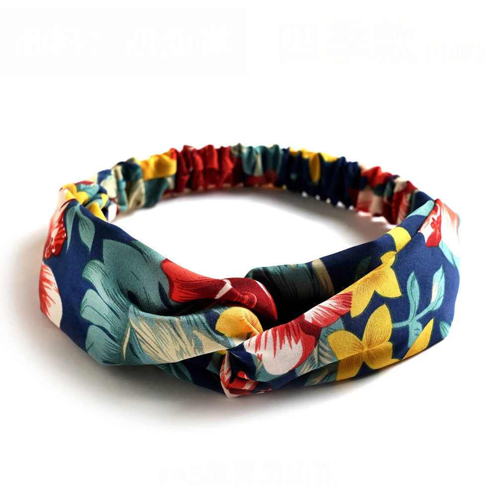 Fashion Women Summer Bohemian Hair Bands Print Headbands Vintage Cross Turban Bandage Bandanas Hair Bands Hair Accessories