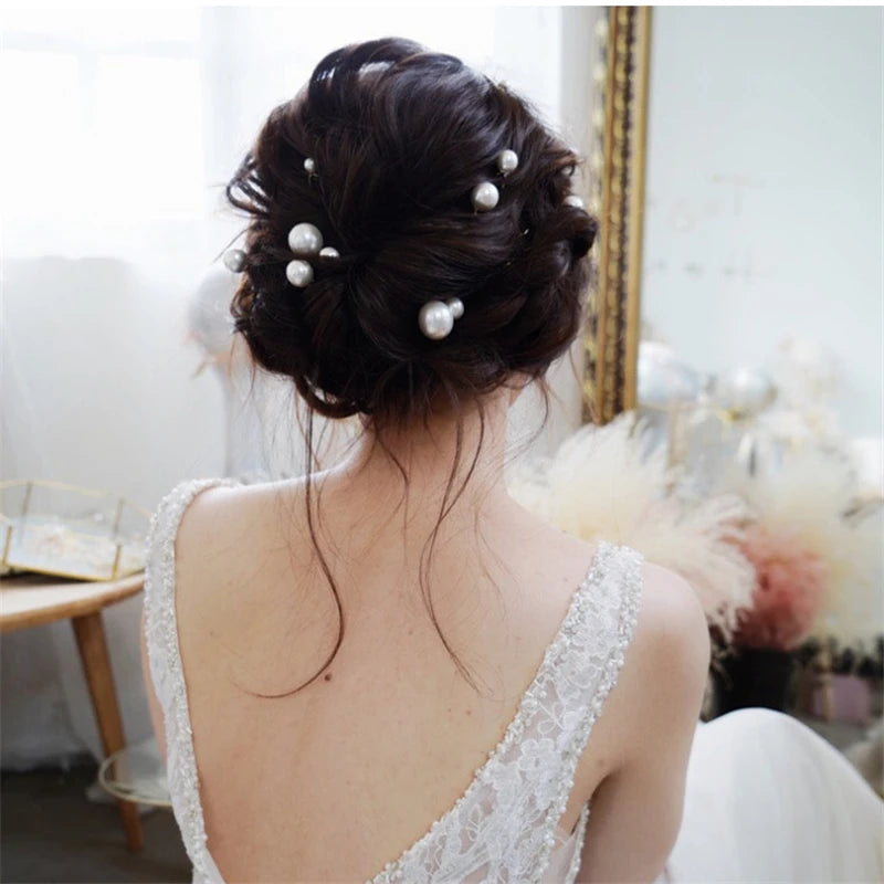 Women U-shaped Pin Metal Barrette Clip Hairpins Simulated Pearl Hair Accessories Hairstyle Design Tools