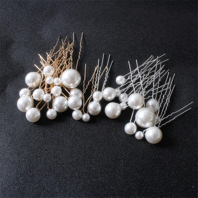 Women U-shaped Pin Metal Barrette Clip Hairpins Simulated Pearl Hair Accessories Hairstyle Design Tools