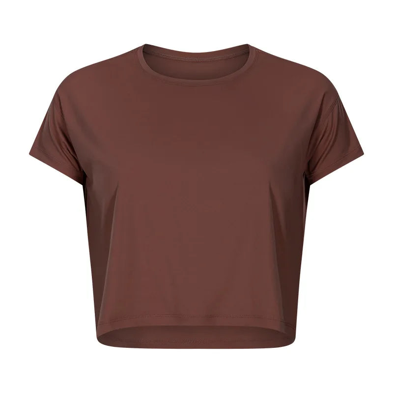 Loose Blouses Women Seamless Sport t-Shirts  Yoga Crop Top Short Sleeve Running Shirts Solid Quick Dry Fitness Gym Crop Tops