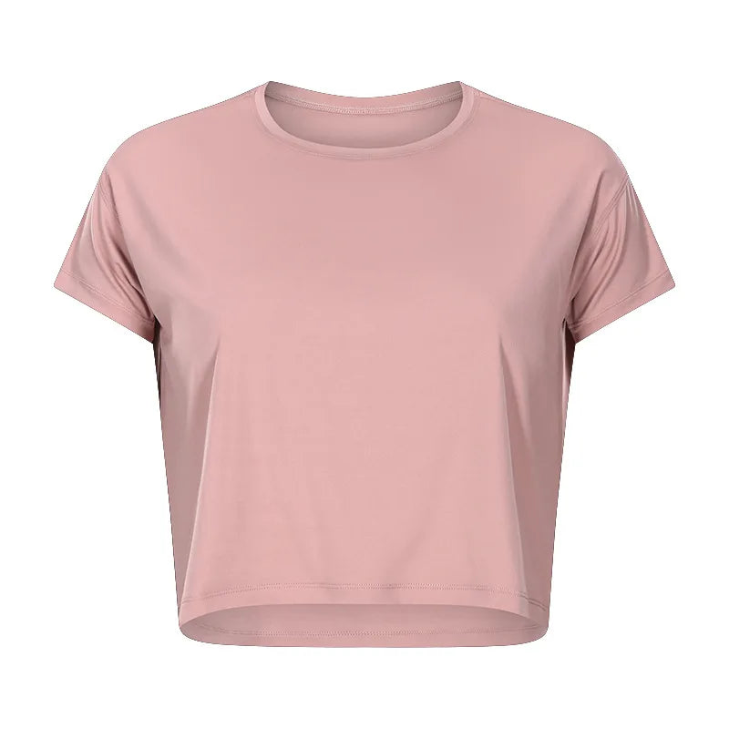 Loose Blouses Women Seamless Sport t-Shirts  Yoga Crop Top Short Sleeve Running Shirts Solid Quick Dry Fitness Gym Crop Tops