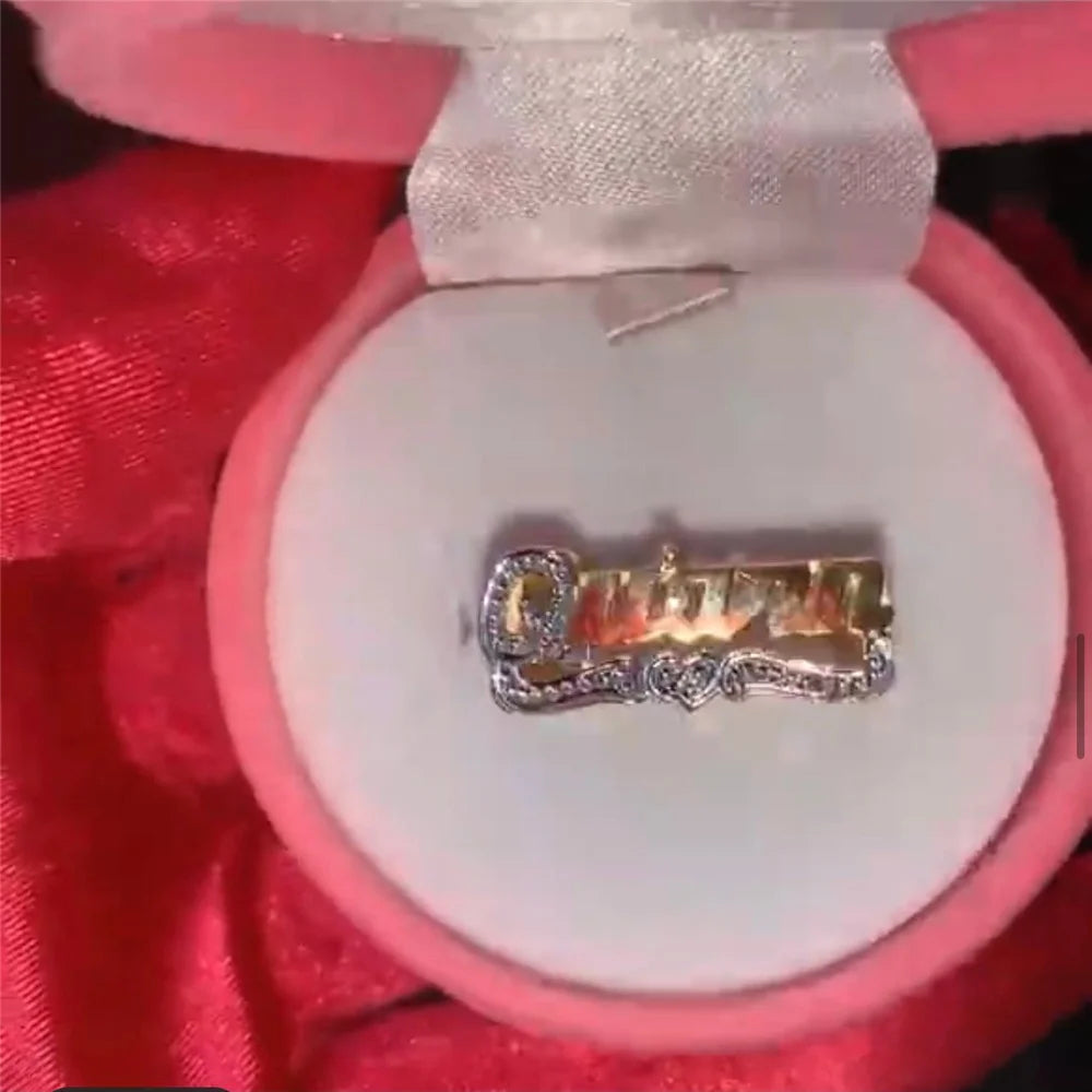 Custom Double Layers Nameplate Ring Hip Hop Two Color Name Ring Retro Jewelry