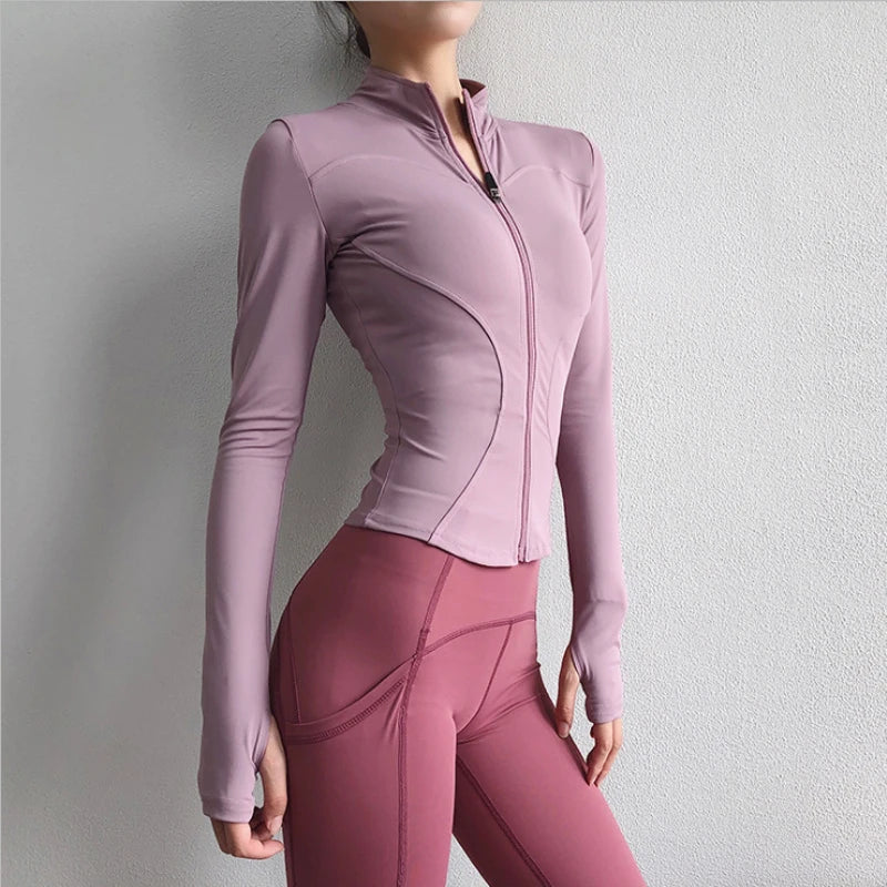 Sport Jacket Zipper Yoga Coat Clothes Quick Dry Fitness Jacket Thumb Hole Sportwear Gym Workout Top