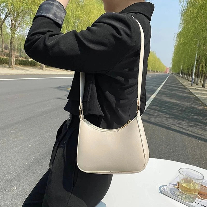 Women's Fashion Handbags Retro Solid Color PU Leather Shoulder Underarm Bag Casual Women Hobos Handbags