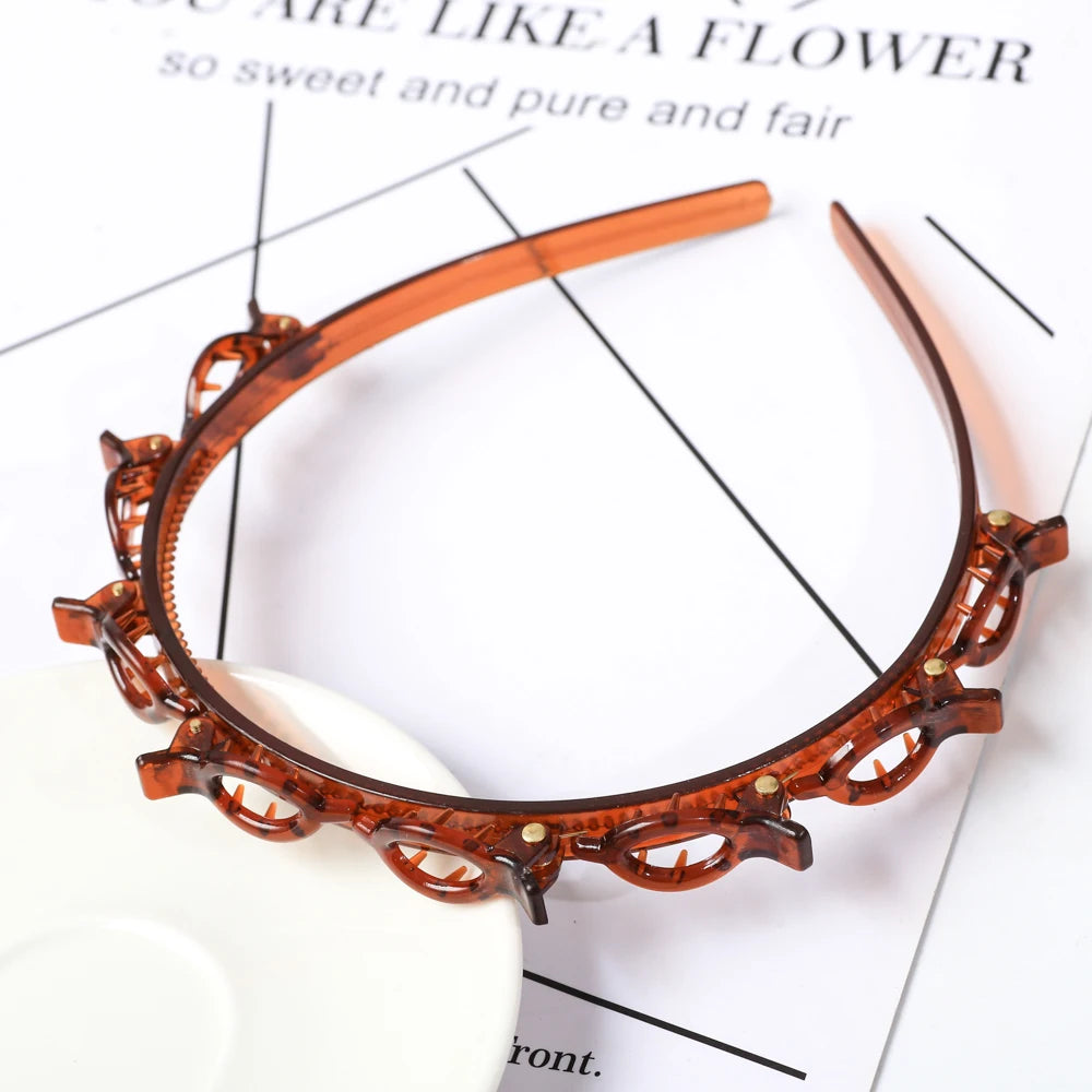 Double Layer Bands Clip Hairbands Fashion Plastic Braided Headband Knitting Women's Headwear Hair Accessories Pearl