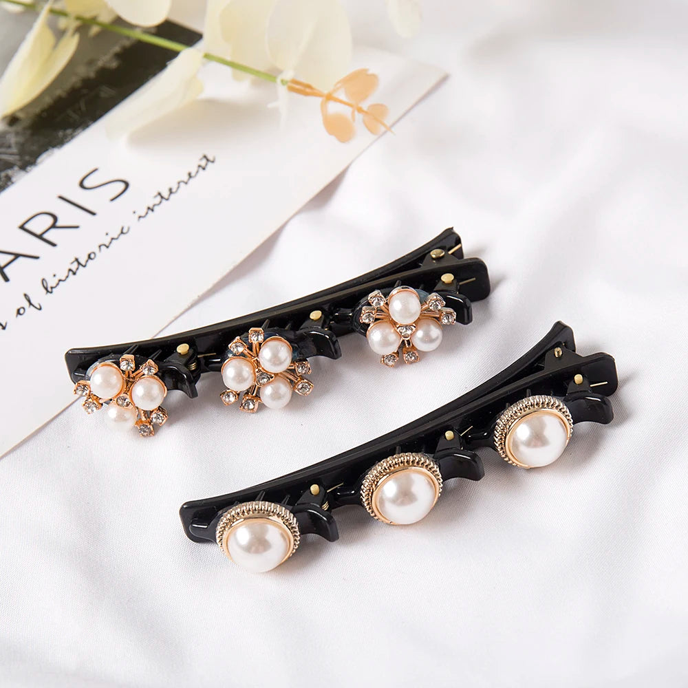 Double Layer Bands Clip Hairbands Fashion Plastic Braided Headband Knitting Women's Headwear Hair Accessories Pearl