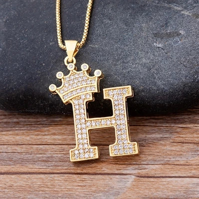 Nidin Luxury Copper Zircon A-Z Crown Alphabet Pendant Chain Necklace Hip-Hop Style Fashion Woman Man Initial Name Jewelry
