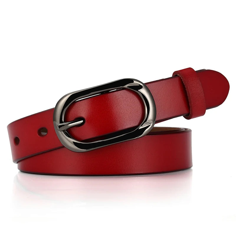 Leather Belt Hard Metal Buckle Natural Cowhide 2.3cm Thin