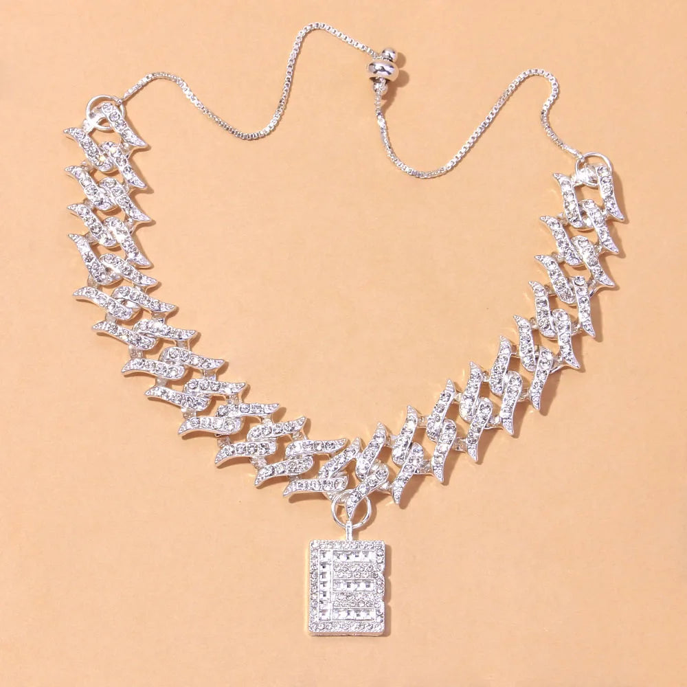Hip Hop 26 Cuban Letter Anklet Beach Jewelry  Bohemian Silver Color Rhinestone Anklet