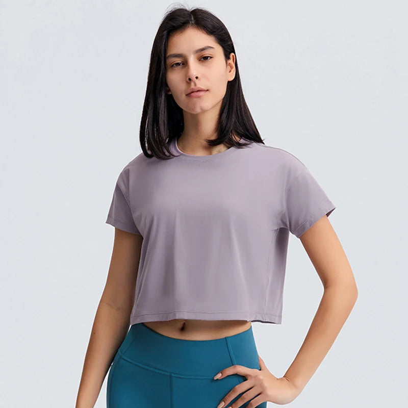 Loose Blouses Women Seamless Sport t-Shirts  Yoga Crop Top Short Sleeve Running Shirts Solid Quick Dry Fitness Gym Crop Tops