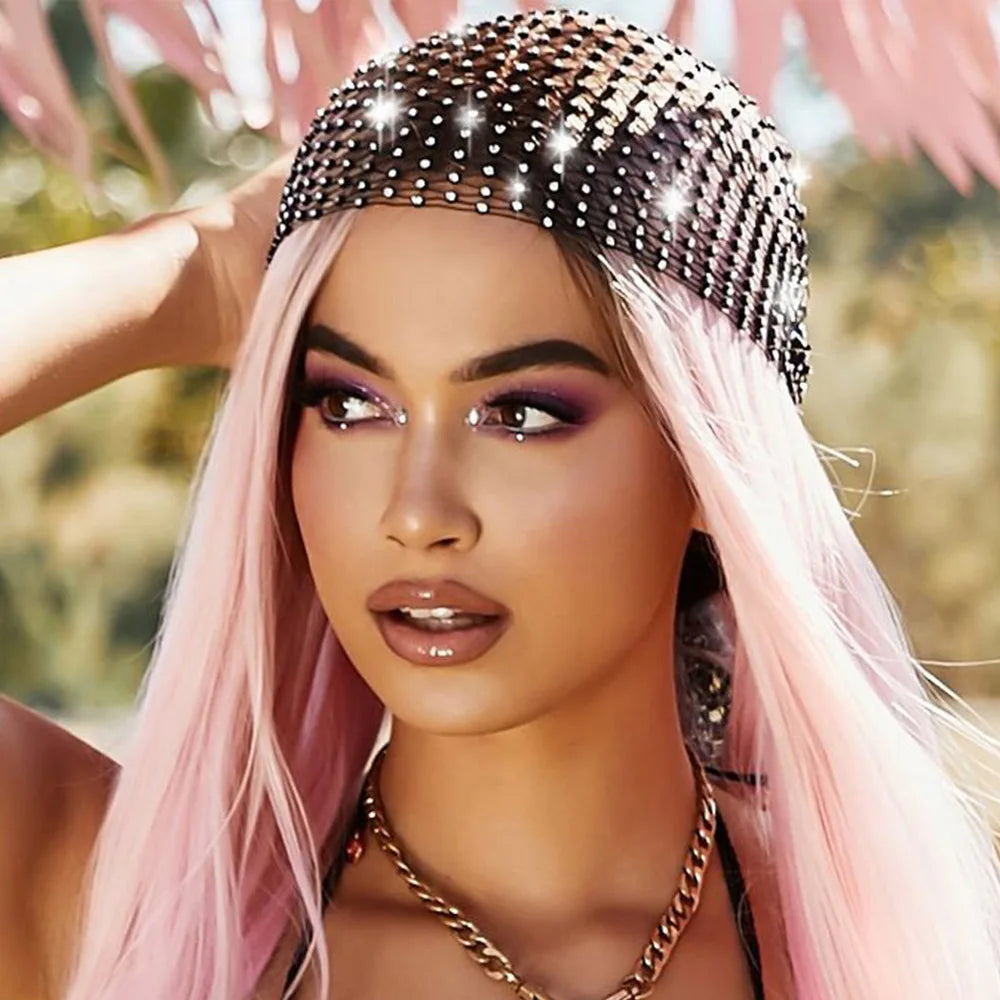 Luxury Rhinestone Head Scarf Hair Accessories Hollow Mesh Crystal Head Cap