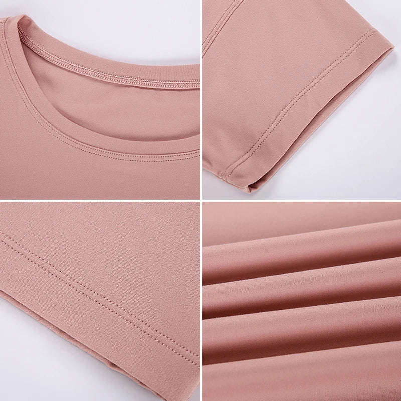 Loose Blouses Women Seamless Sport t-Shirts  Yoga Crop Top Short Sleeve Running Shirts Solid Quick Dry Fitness Gym Crop Tops