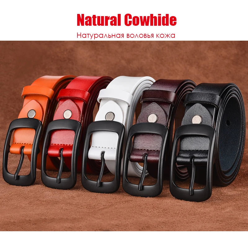 Stylish Leather Belt Alloy Buckle Natural Cowhide 2.8cm