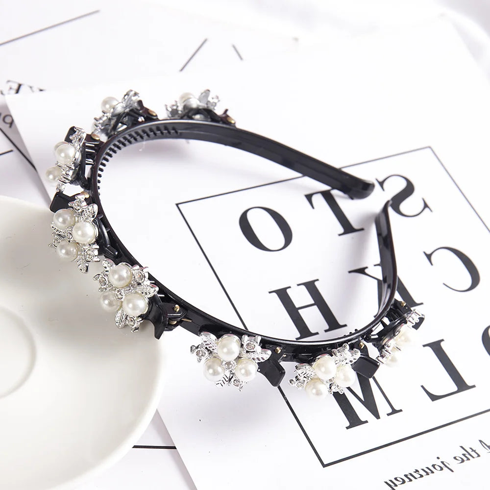 Double Layer Bands Clip Hairbands Fashion Plastic Braided Headband Knitting Women's Headwear Hair Accessories Pearl