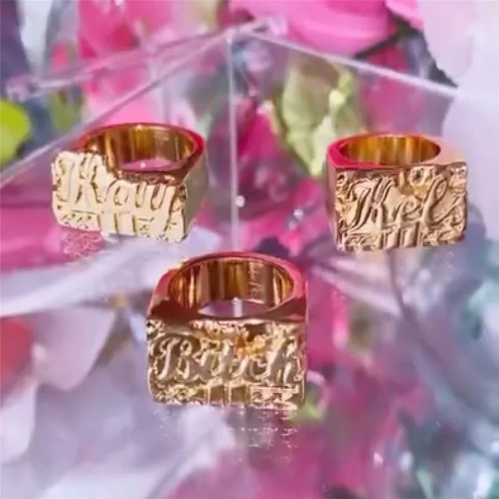 Custom Double Layers Nameplate Ring Hip Hop Two Color Name Ring Retro Jewelry