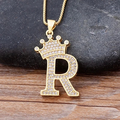 Nidin Luxury Copper Zircon A-Z Crown Alphabet Pendant Chain Necklace Hip-Hop Style Fashion Woman Man Initial Name Jewelry