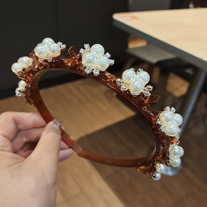 Double Layer Bands Clip Hairbands Fashion Plastic Braided Headband Knitting Women's Headwear Hair Accessories Pearl