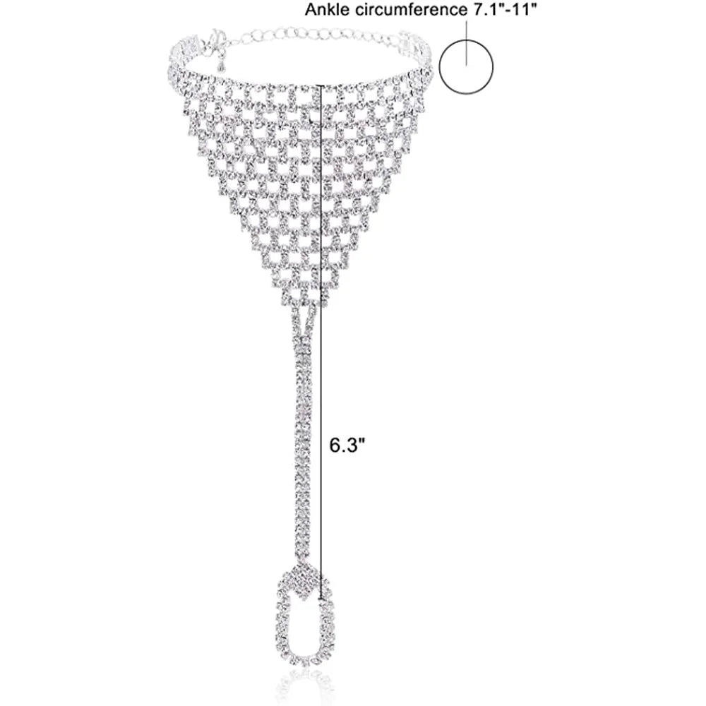 Boho Rhinestone Finger Anklet Toe Chain Jewelry  Beach Anklet Barefoot Sandals Foot Jewelry