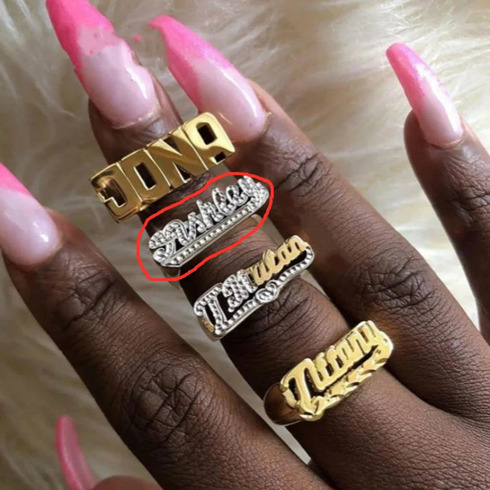 Custom Double Layers Nameplate Ring Hip Hop Two Color Name Ring Retro Jewelry