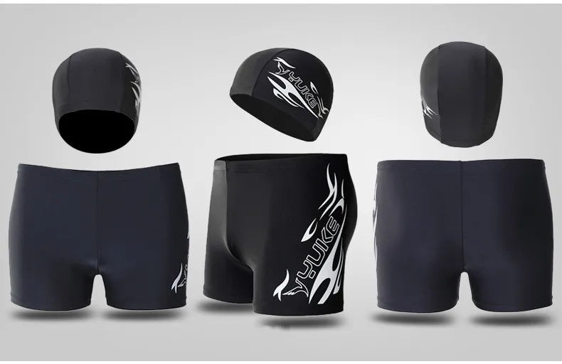 YUKE Men Print Cap Swimwear Comfort Adult Dry Quick Swimsuit Swimming Goggles Cap Set