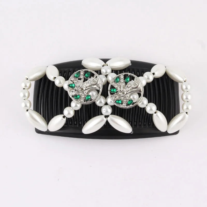 Beads Hair Combs Shiny Rhinestone Beaded Hair Claws Magic Tuck Comb Updo Accessories Elastic Headwear Bun Ponytail Holder