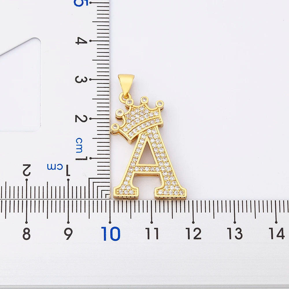 Nidin Luxury Copper Zircon A-Z Crown Alphabet Pendant Chain Necklace Hip-Hop Style Fashion Woman Man Initial Name Jewelry