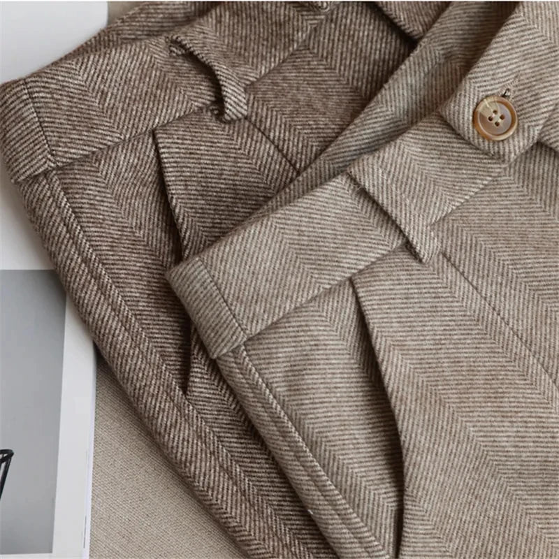 Wool Pants Women's Pencil Pants Autumn Winter High Waisted Casual Suit Pants Office Women Trousers
