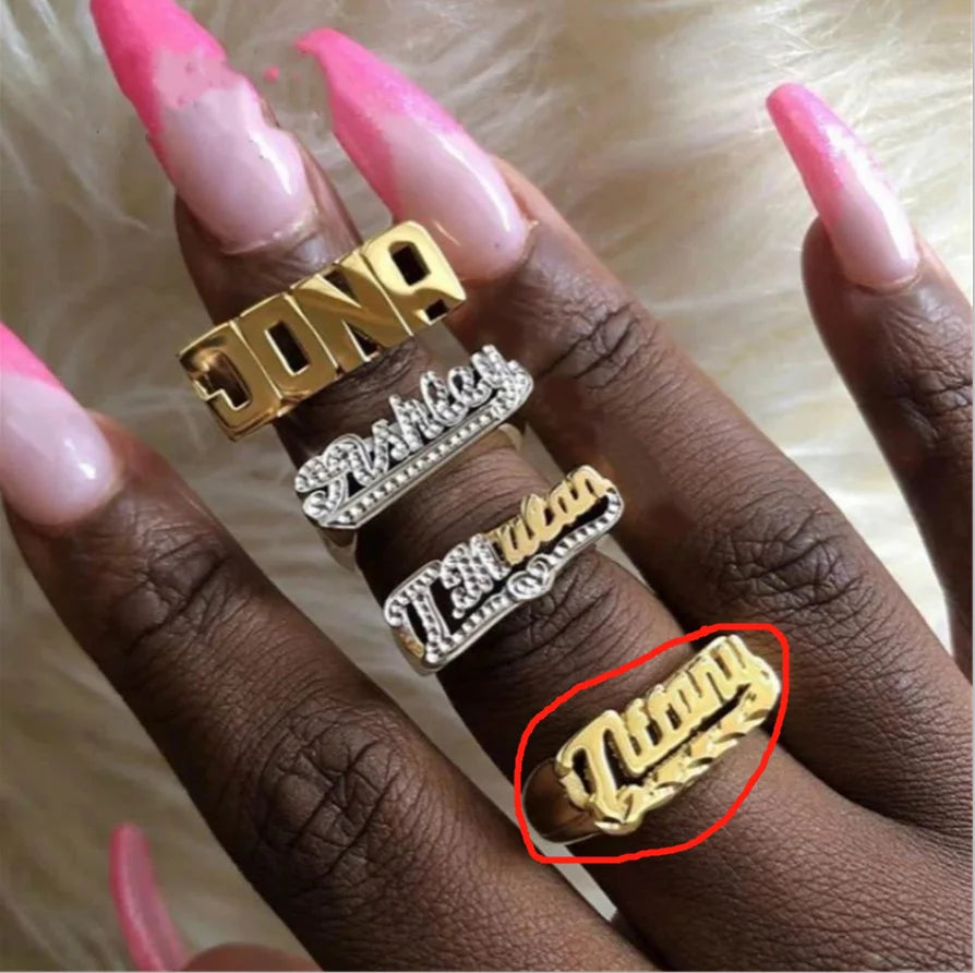 Custom Double Layers Nameplate Ring Hip Hop Two Color Name Ring Retro Jewelry