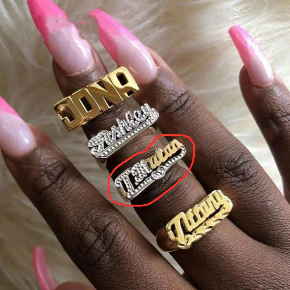 Custom Double Layers Nameplate Ring Hip Hop Two Color Name Ring Retro Jewelry