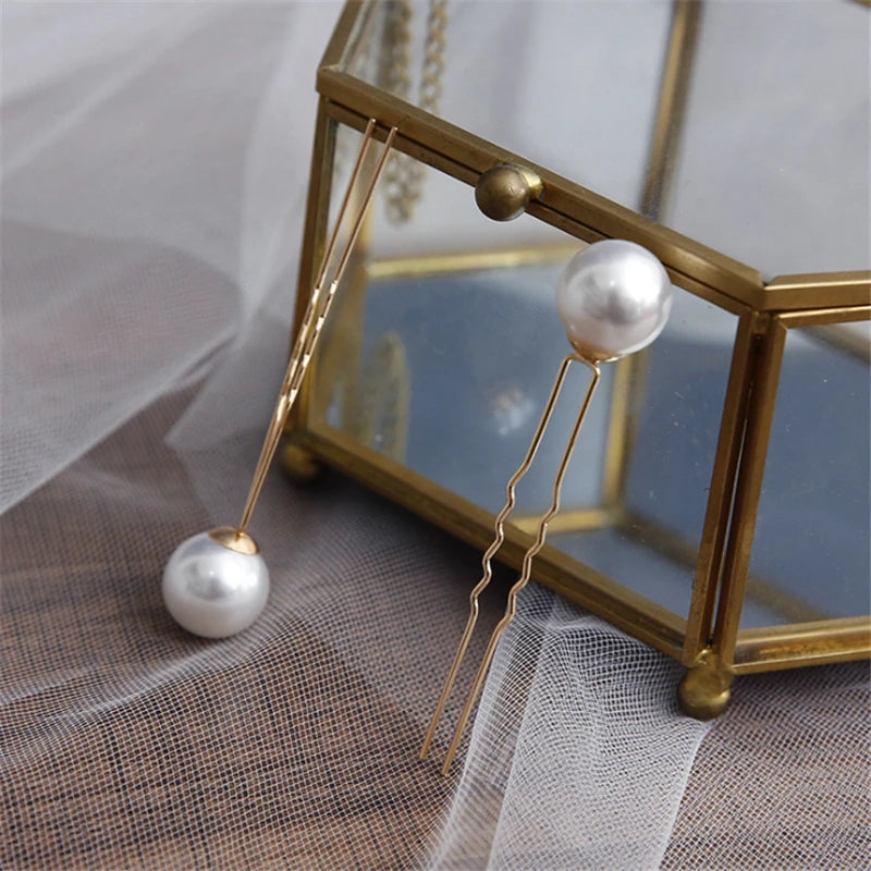 Women U-shaped Pin Metal Barrette Clip Hairpins Simulated Pearl Hair Accessories Hairstyle Design Tools