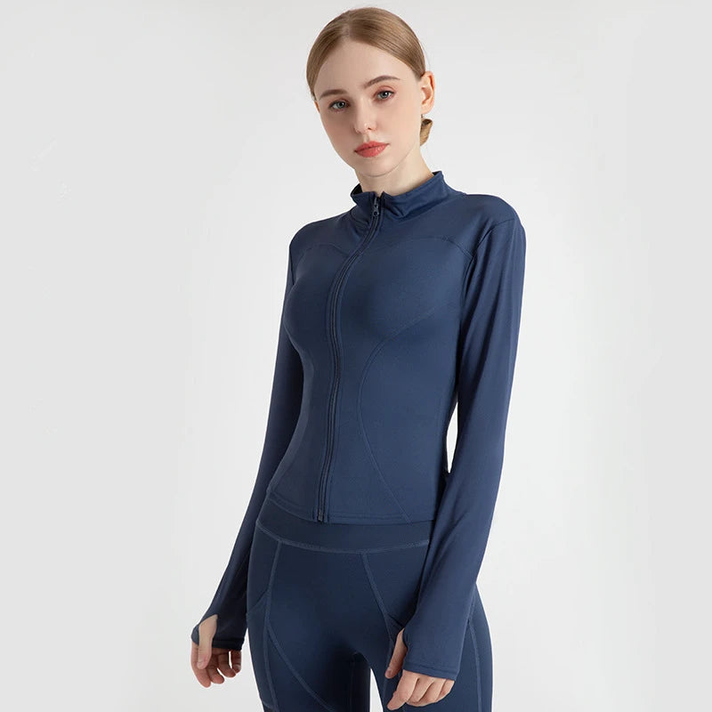 Sport Jacket Zipper Yoga Coat Clothes Quick Dry Fitness Jacket Thumb Hole Sportwear Gym Workout Top
