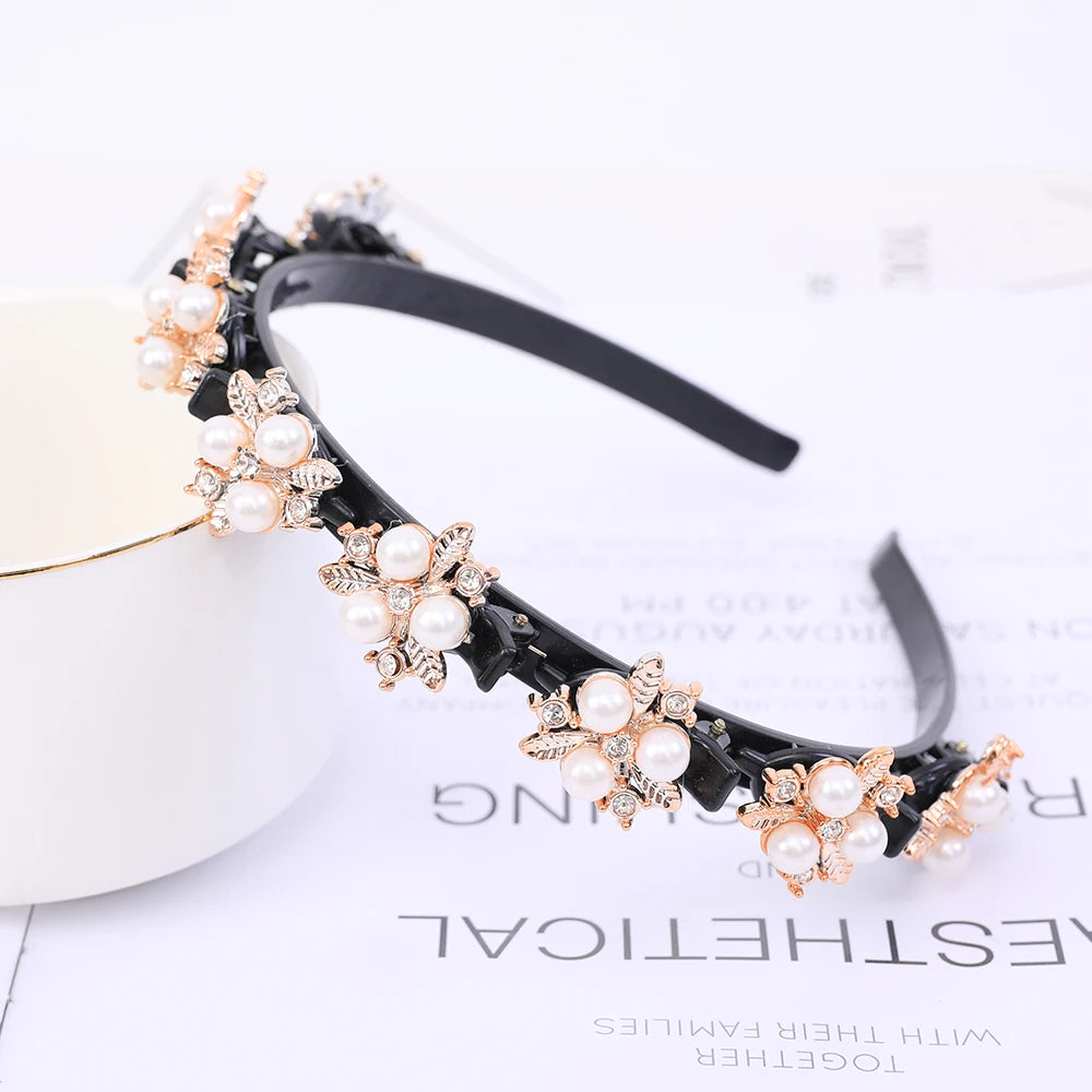Double Layer Bands Clip Hairbands Fashion Plastic Braided Headband Knitting Women's Headwear Hair Accessories Pearl