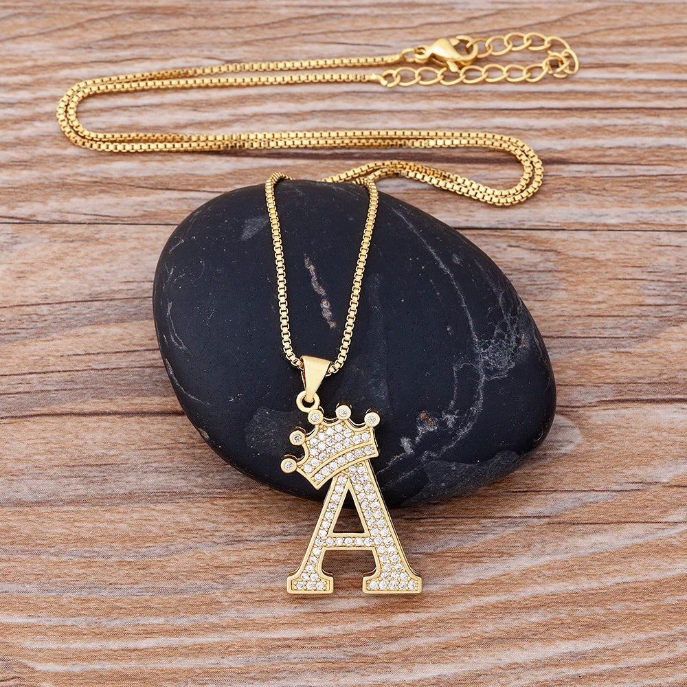 Nidin Luxury Copper Zircon A-Z Crown Alphabet Pendant Chain Necklace Hip-Hop Style Fashion Woman Man Initial Name Jewelry