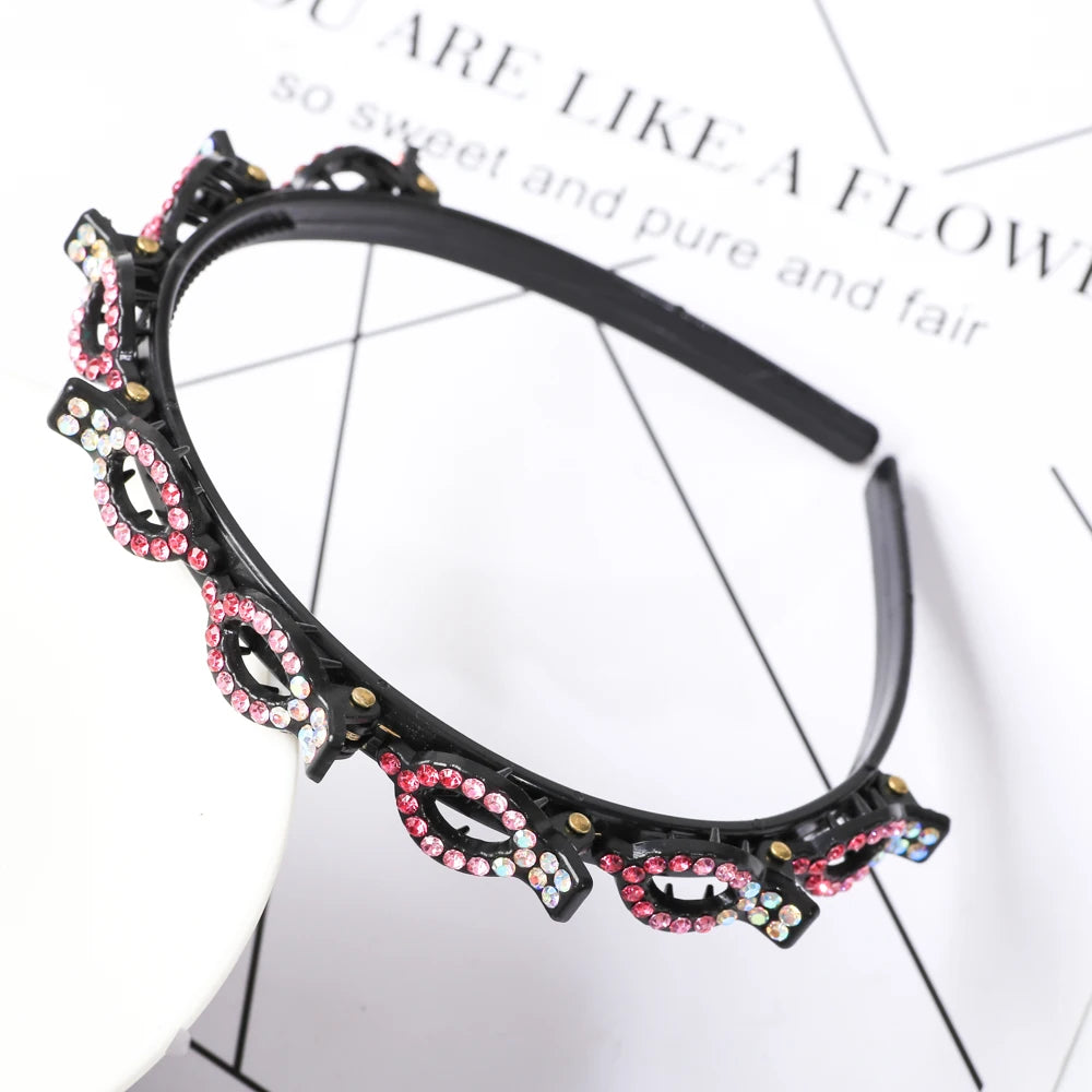 Double Layer Bands Clip Hairbands Fashion Plastic Braided Headband Knitting Women's Headwear Hair Accessories Pearl