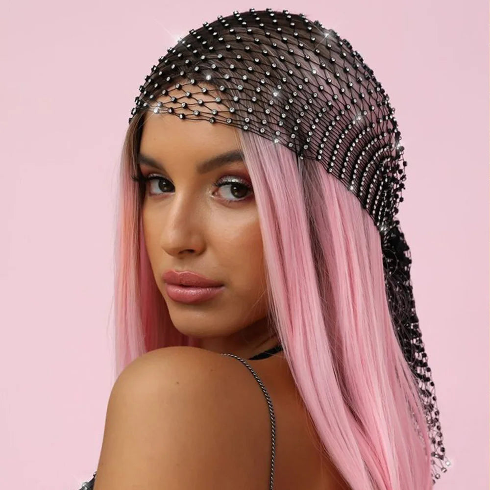 Luxury Rhinestone Head Scarf Hair Accessories Hollow Mesh Crystal Head Cap
