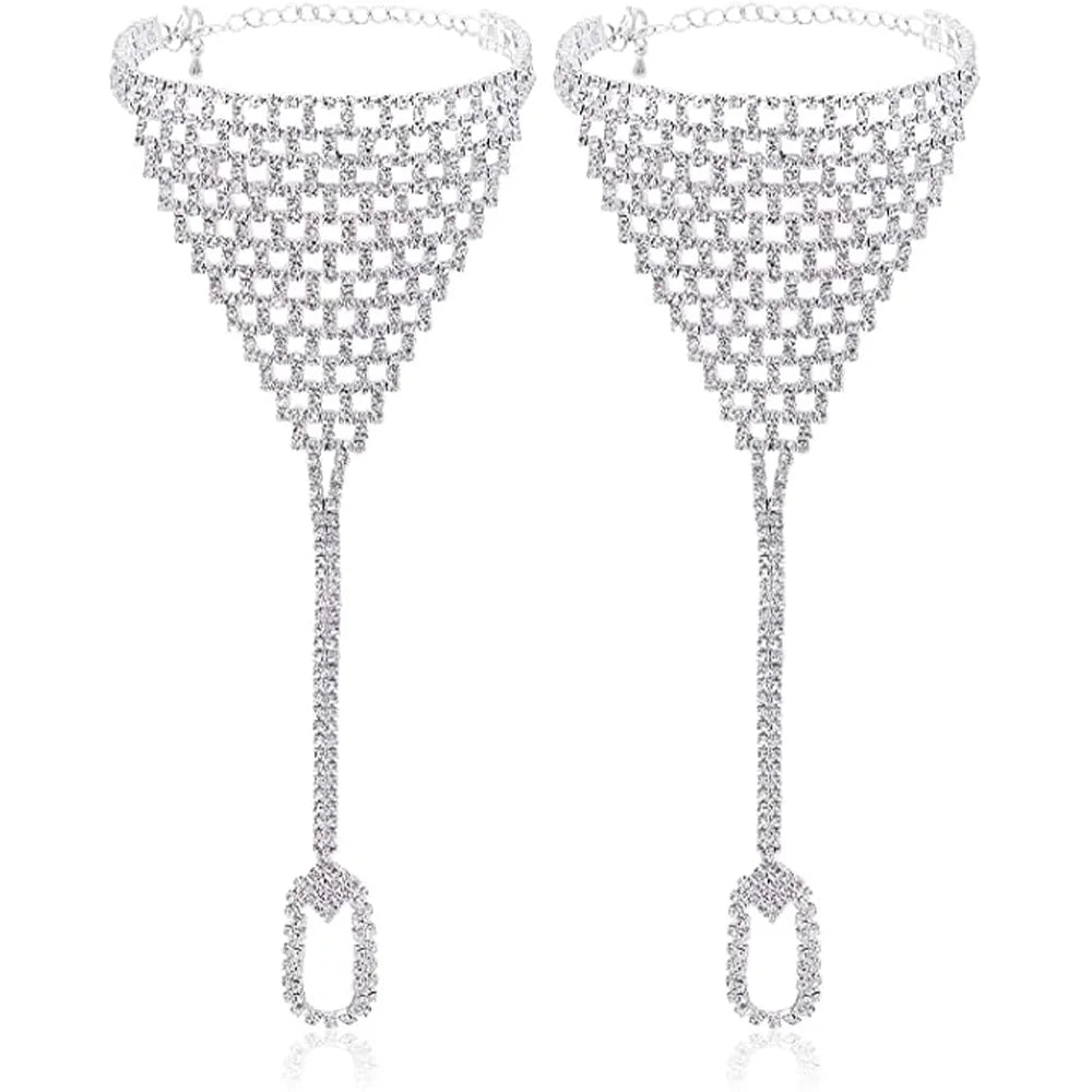 Boho Rhinestone Finger Anklet Toe Chain Jewelry  Beach Anklet Barefoot Sandals Foot Jewelry