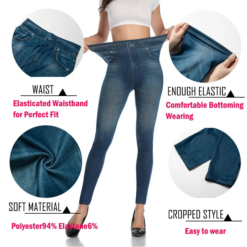 Women Denim Print Leggings Fashion Slimming Push Up Leggings  Stretch Printed  Pants