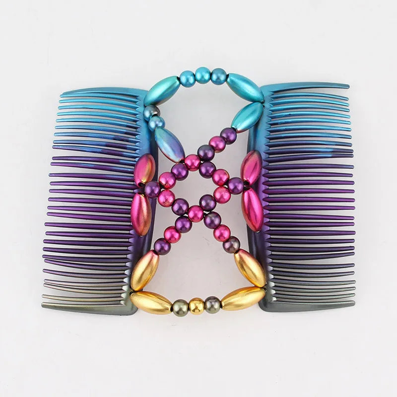 Beads Hair Combs Shiny Rhinestone Beaded Hair Claws Magic Tuck Comb Updo Accessories Elastic Headwear Bun Ponytail Holder