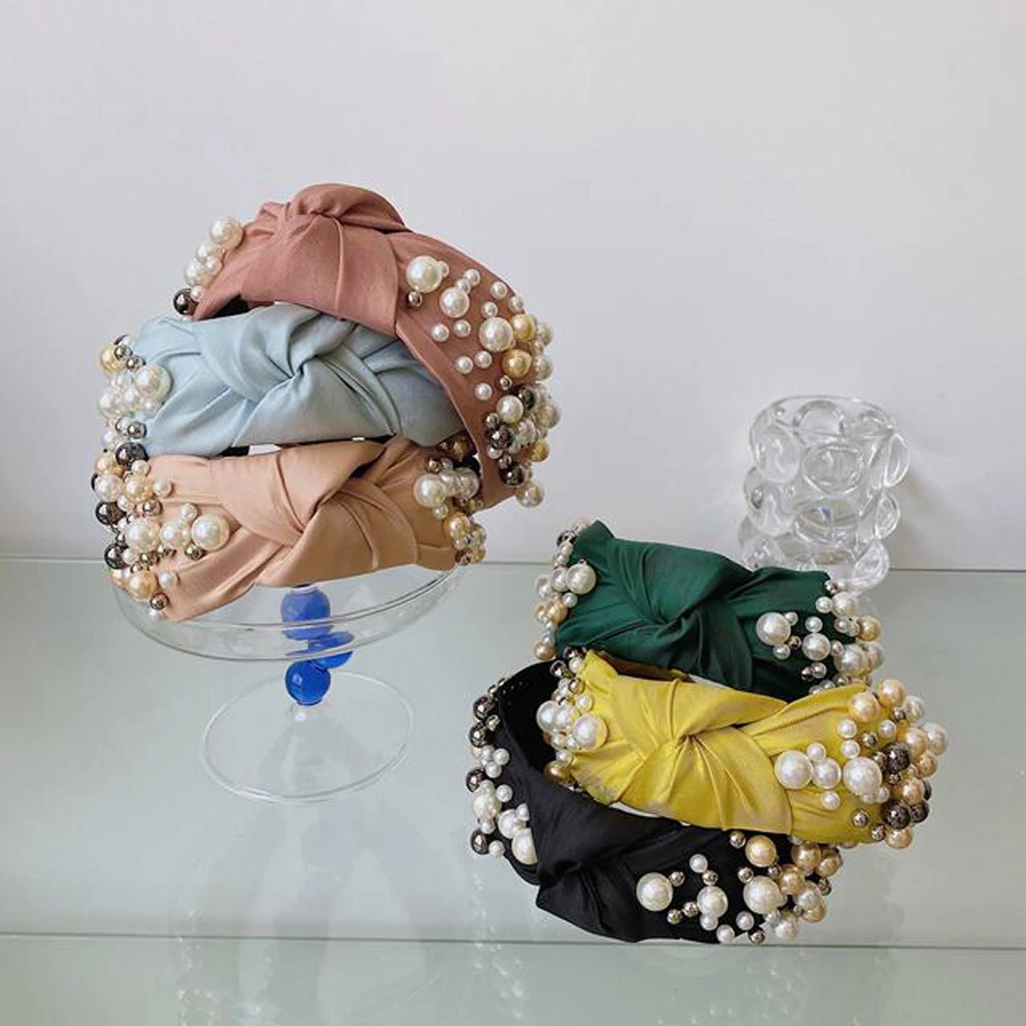 Fashion Women Hair Accessories Wide Side Headband Mix Pearls Baroque Hairband For Adult Center Knot Headwear