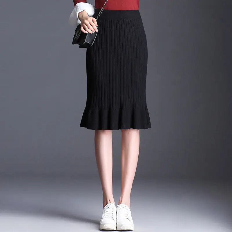 Knitted High Waist Ruffles Mermaid Skirt